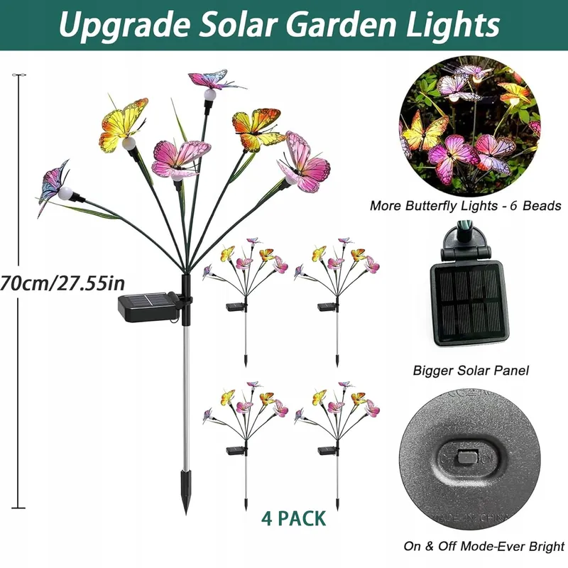 VEEKAY Solar Tuinlampen Vlinders Waterdicht 4 Stuks 24 LED — foto 4