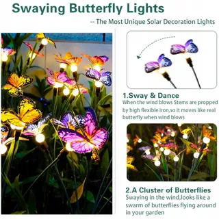 VEEKAY Solar Tuinlampen Vlinders Waterdicht 4 Stuks 24 LED — miniatuur 5