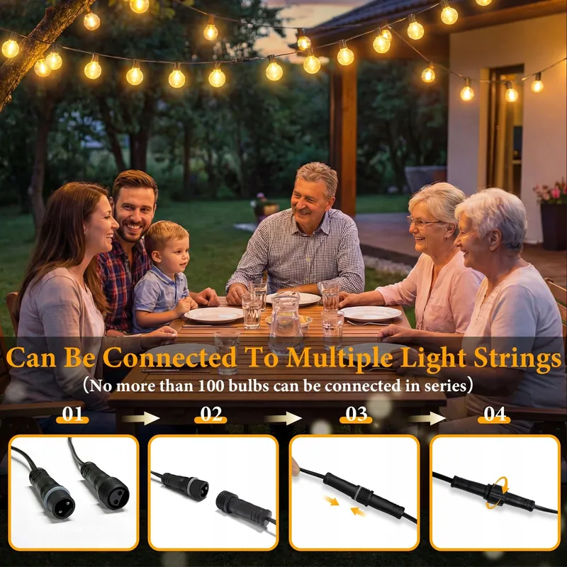 MOLVCE LED Lichtketting Buiten 10M 22 G40 Lampen Warmwit IP44 — foto 6
