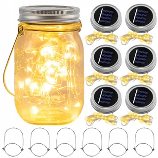 GOMETY Solar Mason Jar Tuinlampen 6 Stuks 3m 30 LED — miniatuur 1