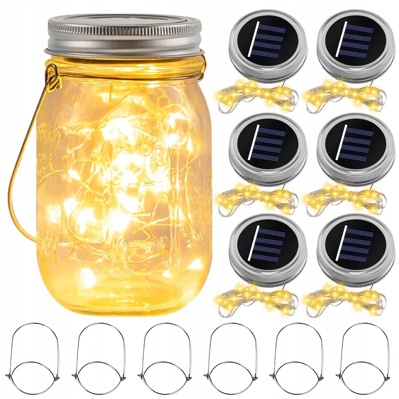 GOMETY Solar Mason Jar Tuinlampen 6 Stuks 3m 30 LED — foto 1