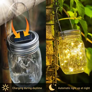 GOMETY Solar Mason Jar Tuinlampen 6 Stuks 3m 30 LED — miniatuur 3