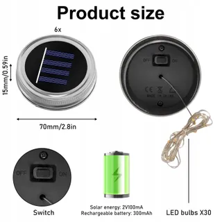 GOMETY Solar Mason Jar Tuinlampen 6 Stuks 3m 30 LED — miniatuur 2
