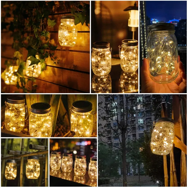 GOMETY Solar Mason Jar Tuinlampen 6 Stuks 3m 30 LED — foto 7