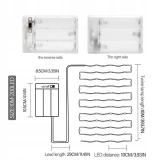 MEDOYOH LED Lichtsnoer Batterij Waterdicht Tuin Balkon 10M 200 LED — miniatuur 7