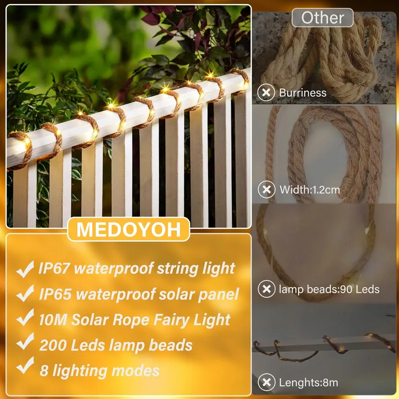 MEDOYOH LED Lichtsnoer Batterij Waterdicht Tuin Balkon 10M 200 LED — foto 6