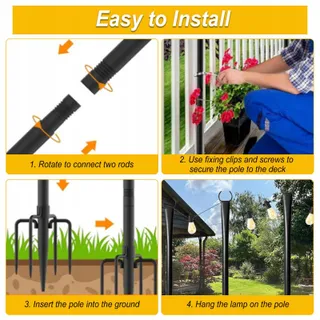 6-Pack Lichtpalen 3m Staal voor Tuin- en Terrasverlichting — miniatuur 6