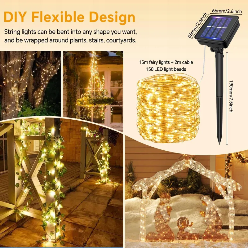 SCNNC Solar Lichtketting Buiten Tuin Balkon Terras Warmwit 2x15M — foto 5