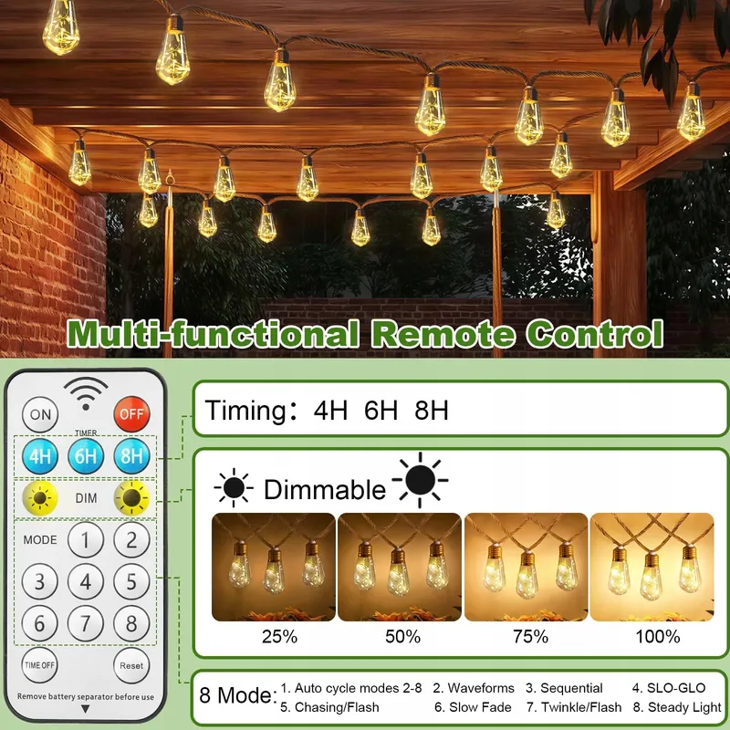 GILIWOSY Solar Lichtketting Buiten Warm Wit 8 Standen 10M — foto 3