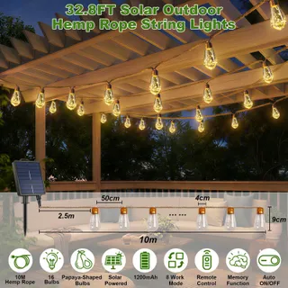 GILIWOSY Solar Lichtketting Buiten Warm Wit 8 Standen 10M — miniatuur 2