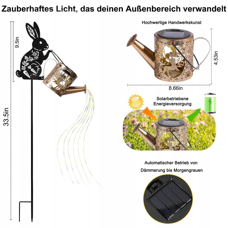 TREMDWOTO Solar LED Gieter Konijn Tuin Terras Waterdicht — foto 2