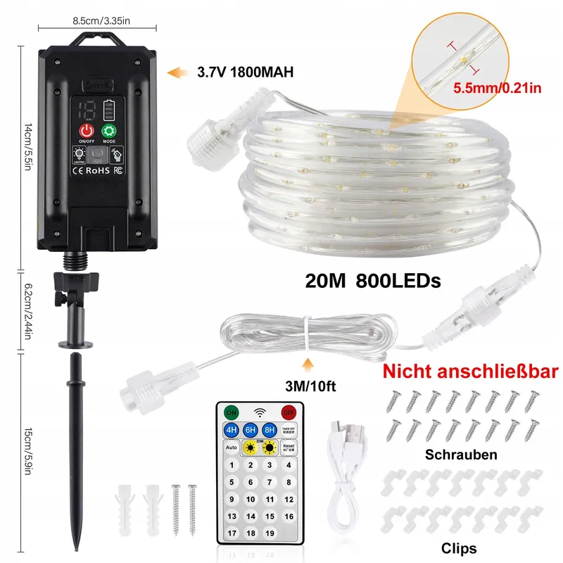 STARRYEVER Solar LED Lichtsnoer 20M 800LED Warmwit Tuin Balkon — foto 5