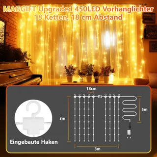 MA LED Lichtgordijn Afstandsbediening Dimbaar Waterdicht 3x3M 450 LED — miniatuur 6