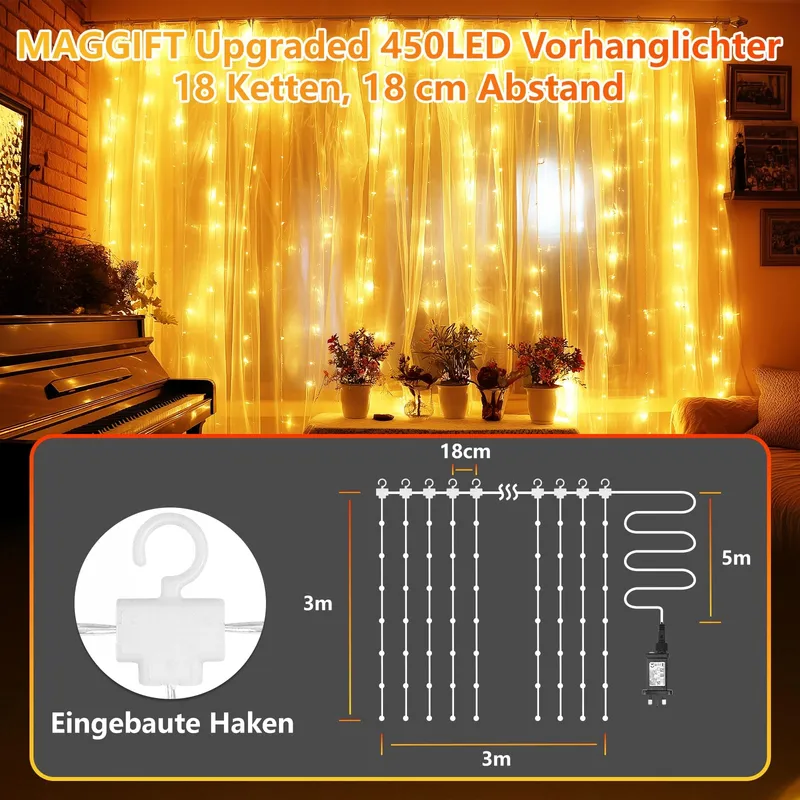 MA LED Lichtgordijn Afstandsbediening Dimbaar Waterdicht 3x3M 450 LED — foto 6