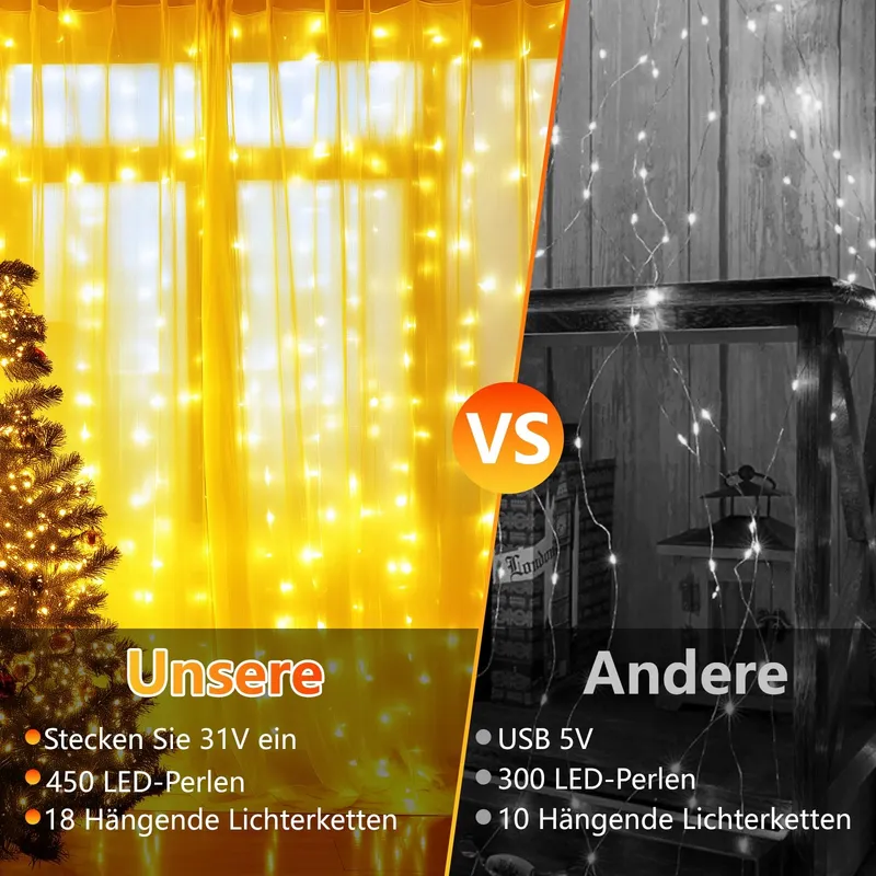 MA LED Lichtgordijn Afstandsbediening Dimbaar Waterdicht 3x3M 450 LED — foto 3