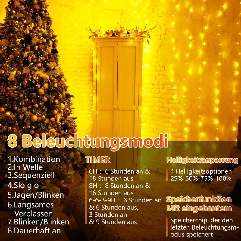 MA LED Lichtgordijn Afstandsbediening Dimbaar Waterdicht 3x3M 450 LED — foto 2