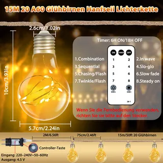 STARRYEVER Vintage LED Buitenlamp 15M Tuin Balkon Patio — miniatuur 4