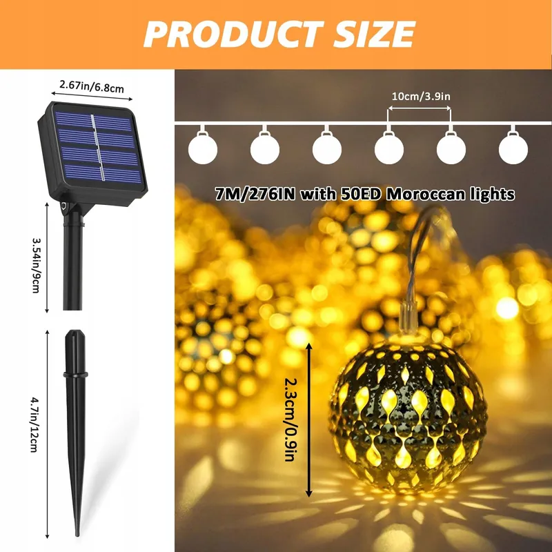 SON Marokkaanse Solar LED Bollen Lichtketting Buiten Waterdicht 7,5M 50 LED — foto 2