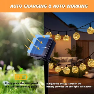 SON Marokkaanse Solar LED Bollen Lichtketting Buiten Waterdicht 7,5M 50 LED — miniatuur 5