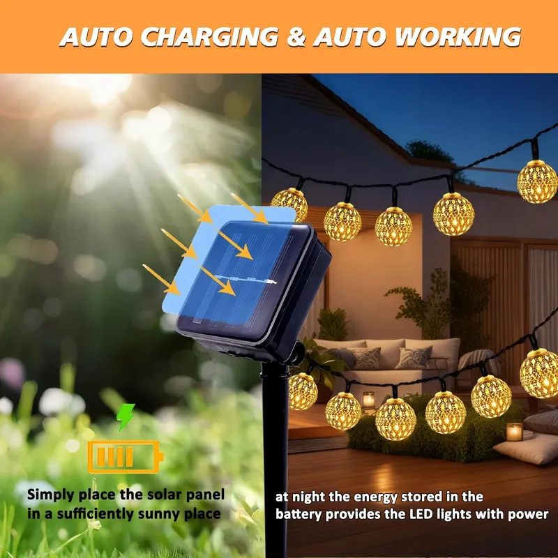 SON Marokkaanse Solar LED Bollen Lichtketting Buiten Waterdicht 7,5M 50 LED — foto 5
