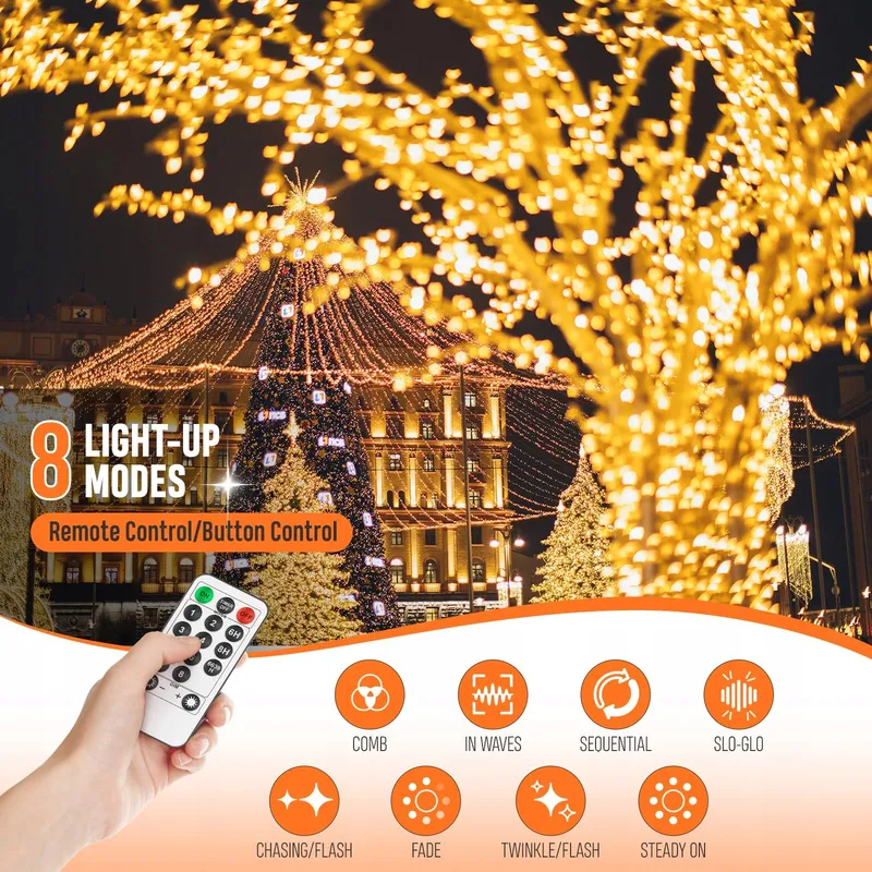 F LED Lichtsnoer Buiten Warm Wit Afstandsbediening Timer 8 Modi 24M 200 LED — foto 3