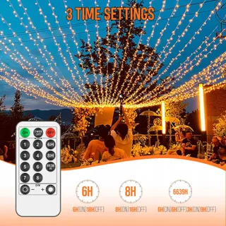 F LED Lichtsnoer Buiten Warm Wit Afstandsbediening Timer 8 Modi 24M 200 LED — miniatuur 5