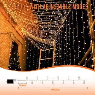 F LED Lichtsnoer Buiten Warm Wit Afstandsbediening Timer 8 Modi 24M 200 LED — miniatuur 6