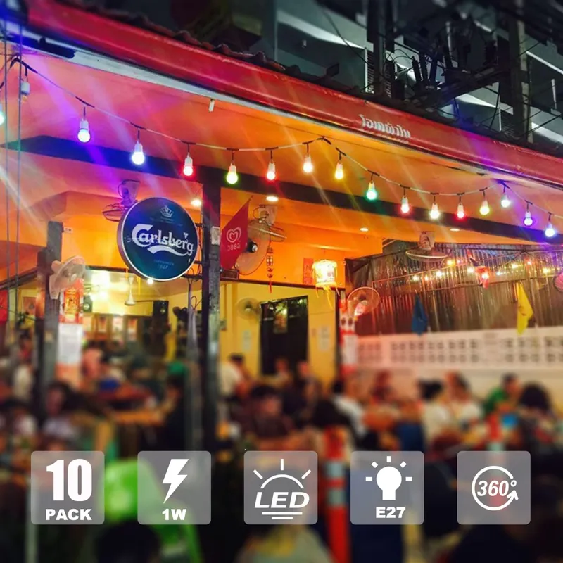 MZYOYO LED Lampen Kleurrijk E27 Buiten Feest Decoratie 10x1W — foto 4