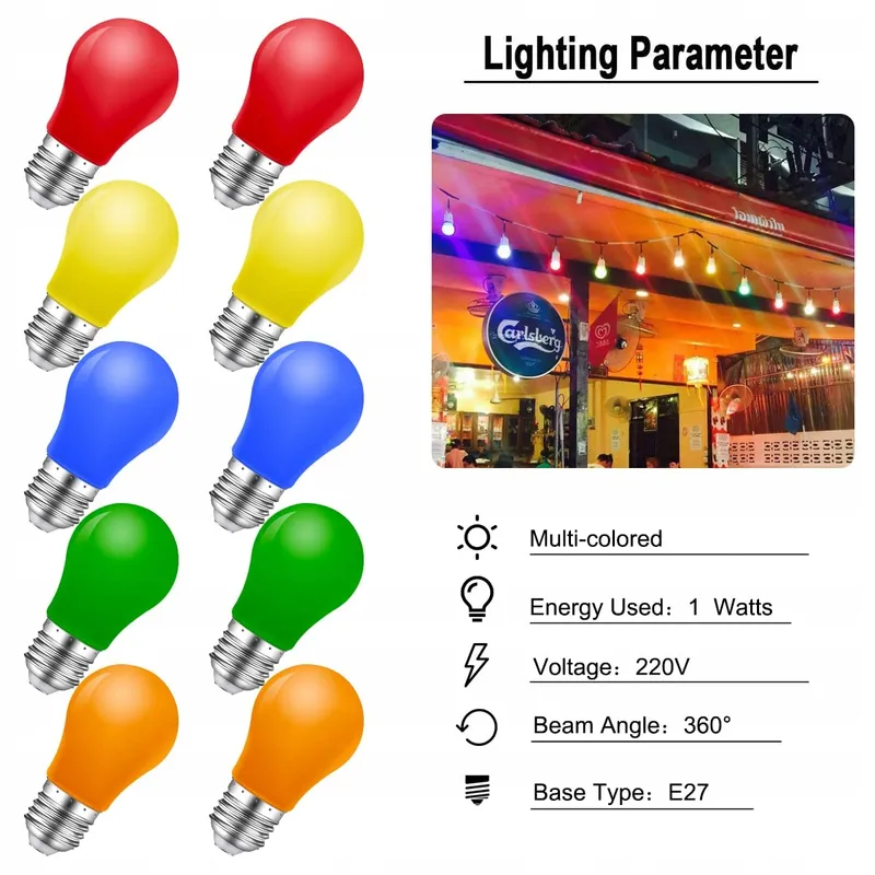 MZYOYO LED Lampen Kleurrijk E27 Buiten Feest Decoratie 10x1W — foto 7