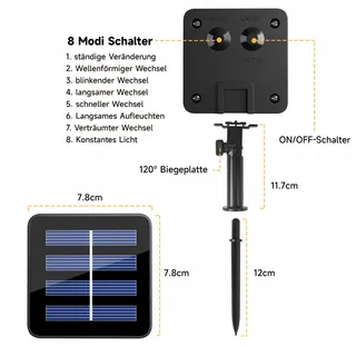 ELECTIG Solar LED Lichtsnoer Kleur Waterdicht 8 Modi 20M 200 LED IP65 — miniatuur 7