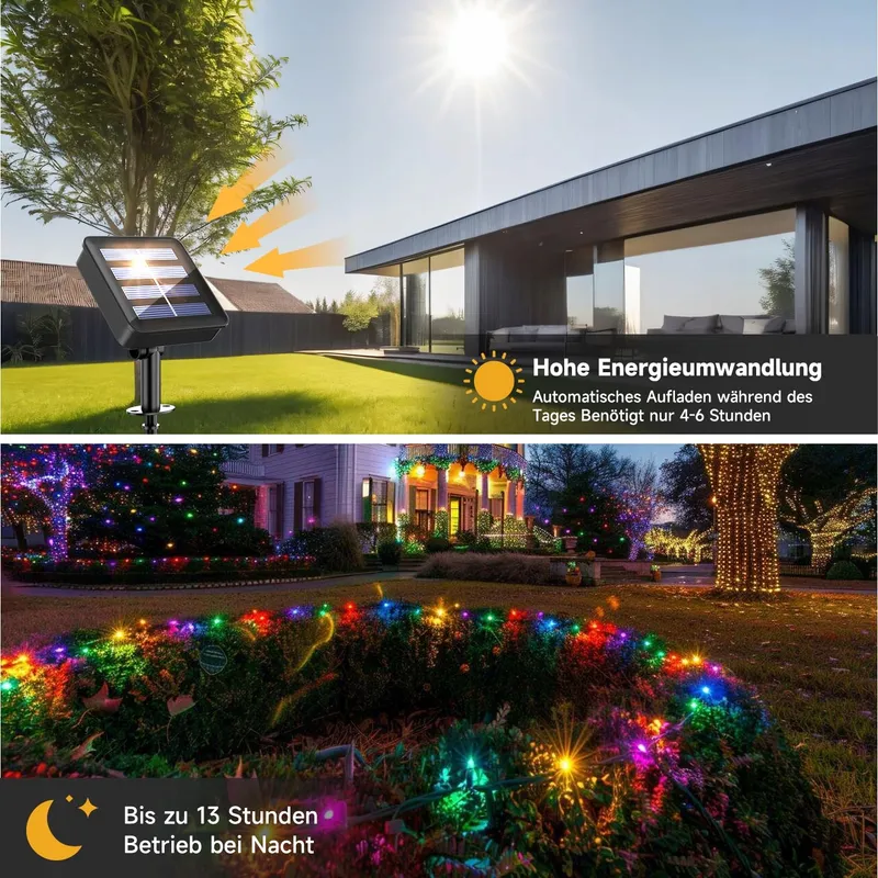 ELECTIG Solar LED Lichtsnoer Kleur Waterdicht 8 Modi 20M 200 LED IP65 — foto 3