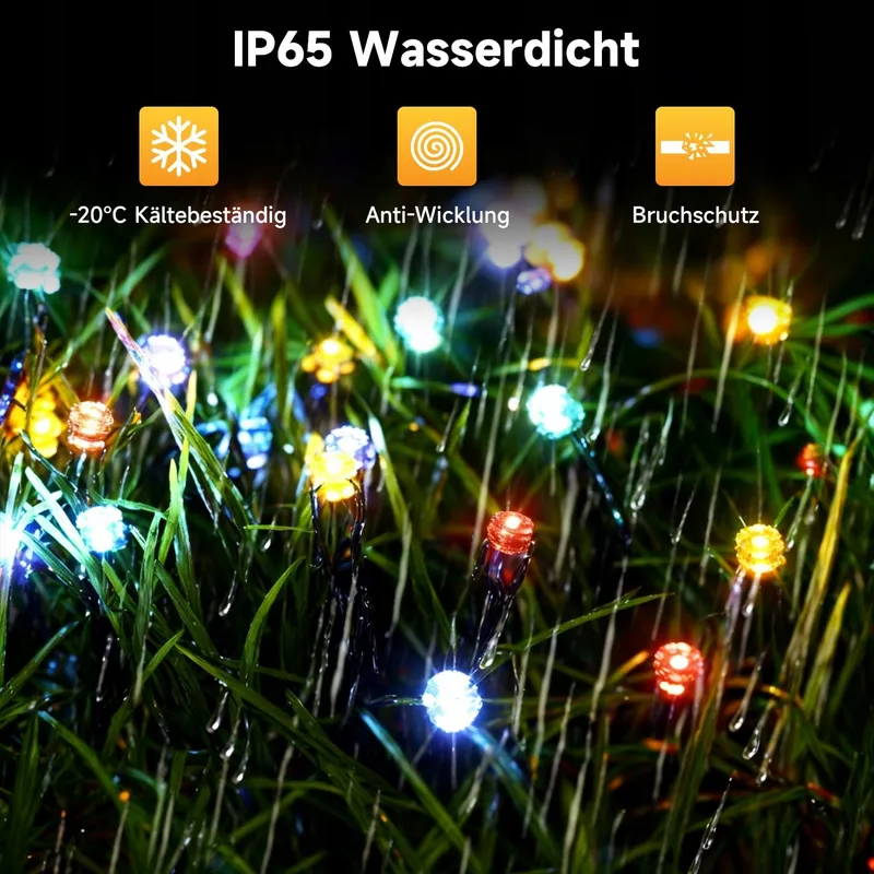 ELECTIG Solar LED Lichtsnoer Kleur Waterdicht 8 Modi 20M 200 LED IP65 — foto 5