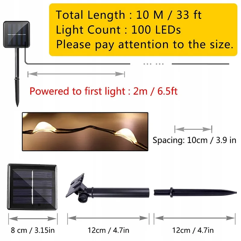 DIWUJI Solar Kerstverlichting Tuin Waterdicht 2x10M 2x100 LED — foto 4