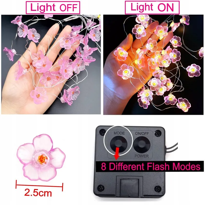 JZK Solar Tuinlamp Roze Bloemen Warmwit 3M LED — foto 5