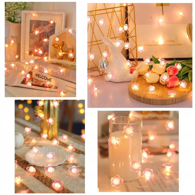 JZK Solar Tuinlamp Roze Bloemen Warmwit 3M LED — foto 4