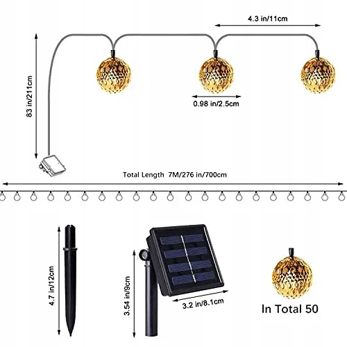 NLNEY Solar LED Lichtsnoer 7M 50 LED Waterdicht Tuin Feest — foto 3