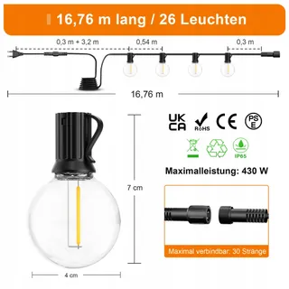 OHLUX Tuinverlichting 16m 26 LED G40 Warm Wit Waterdicht IP65 — miniatuur 5