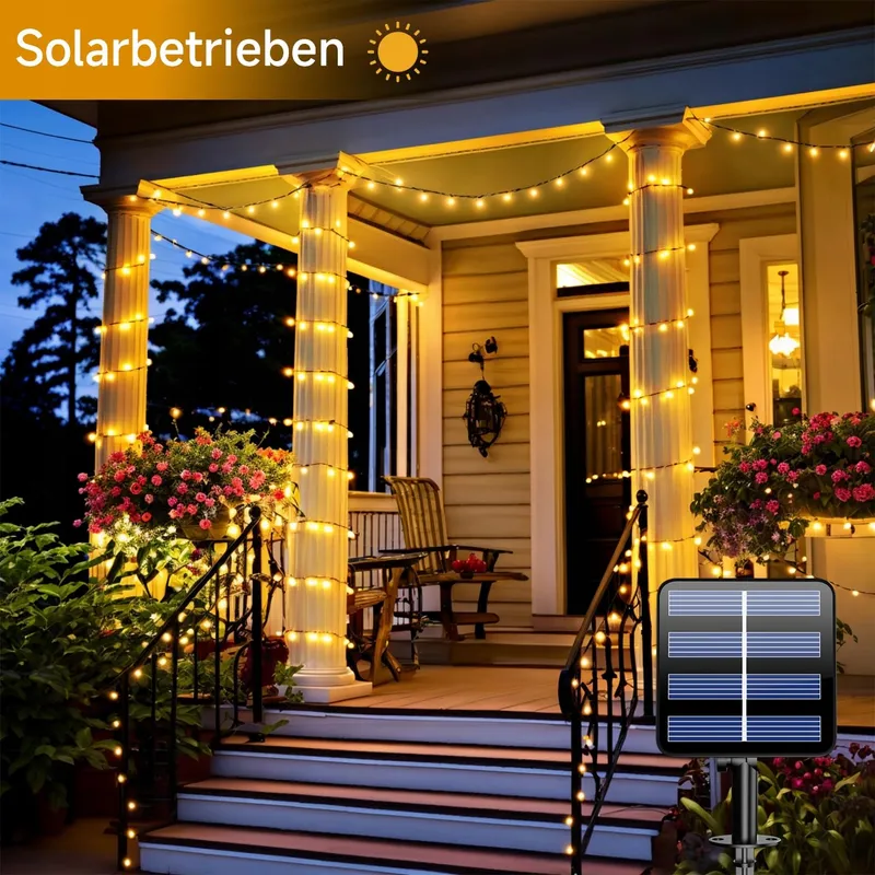 ELECTIGHT Solar Lichtsnoer Buiten Warm Geel 2x20M 400 LED 8 Modi — foto 3