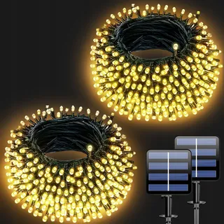 ELECTIGHT Solar Lichtsnoer Buiten Warm Geel 2x20M 400 LED 8 Modi — miniatuur 1
