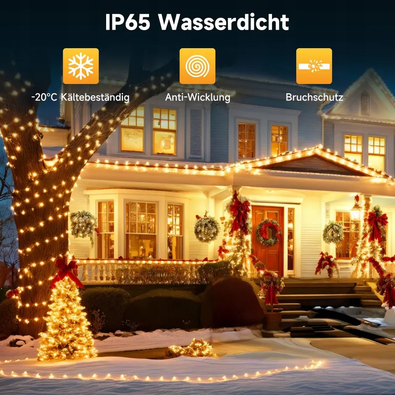 ELECTIGHT Solar Lichtsnoer Buiten Warm Geel 2x20M 400 LED 8 Modi — foto 6