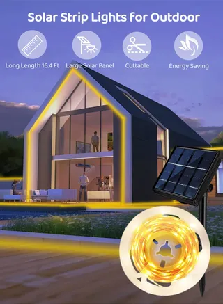 AITESUO Solar LED Strip 5m Warmwit 2700K IP65 Tuin Terras — miniatuur 2