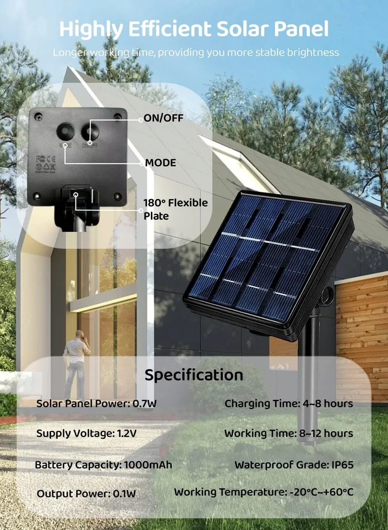 AITESUO Solar LED Strip 5m Warmwit 2700K IP65 Tuin Terras — foto 6