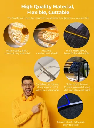 AITESUO Solar LED Strip 5m Warmwit 2700K IP65 Tuin Terras — miniatuur 3