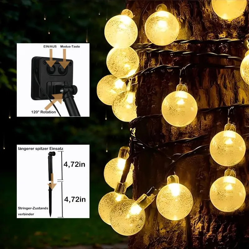 HQYNSS Solar LED Lichtsnoer Buiten 22M 100 LED IP65 Waterdicht Tuin Party — foto 6