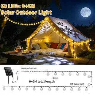 RJEDL Solarlamp 12M 60LED Waterdicht Tuin Terras Balkon — miniatuur 2
