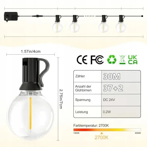 WARLISOU LED Lichtslinger Buiten Dimbaar Warmwit 30M Afstandsbediening — foto 8