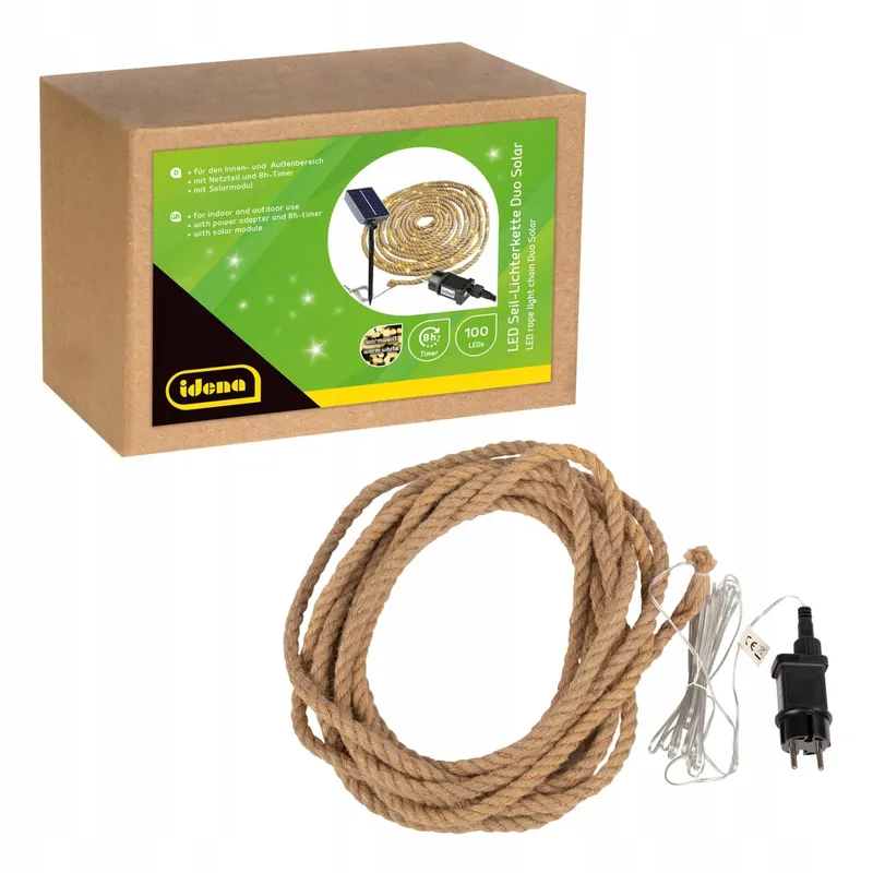 IDENA LED Lichtsnoer Solar Netvoeding Warmwit Timer 9m — foto 1