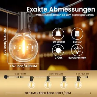 LONIUTO LED Lichtketting 30M 52 Lampen G40 E12 IP45 Warm Wit — miniatuur 4
