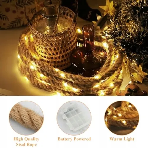 LED Hennepkoord Lamp Batterij Afstandsbediening 8 Modi 300cm 60 LED — foto 3