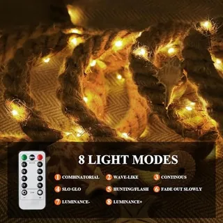LED Hennepkoord Lamp Batterij Afstandsbediening 8 Modi 300cm 60 LED — miniatuur 5